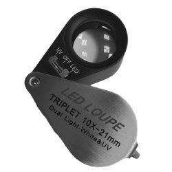 Лупа  10-х 21 мм с подсветкой LED+UV 